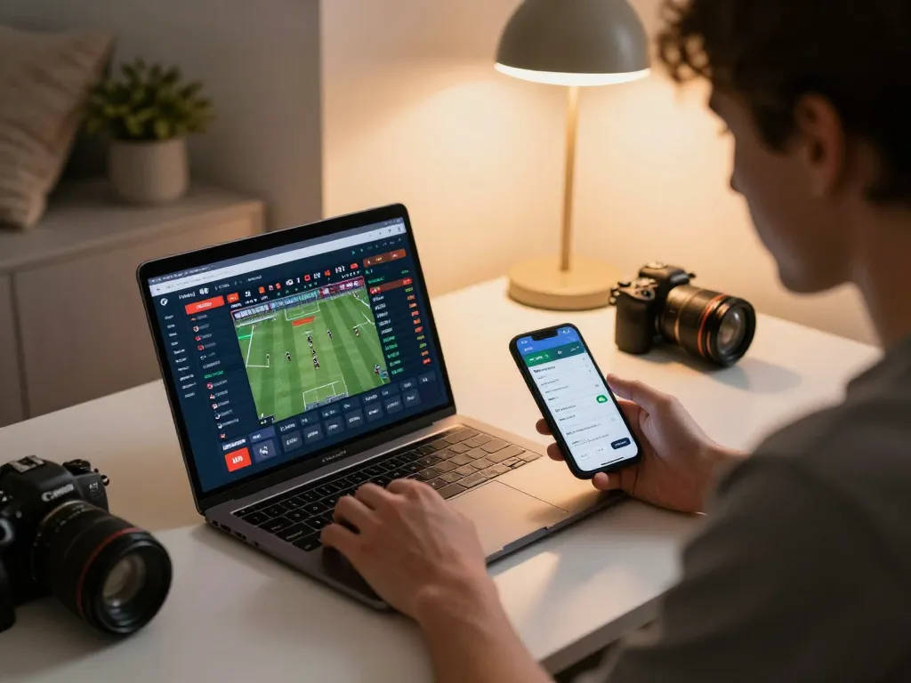 Betting on sports with sun win app open on smartphone, capturing excitement in modern setup.