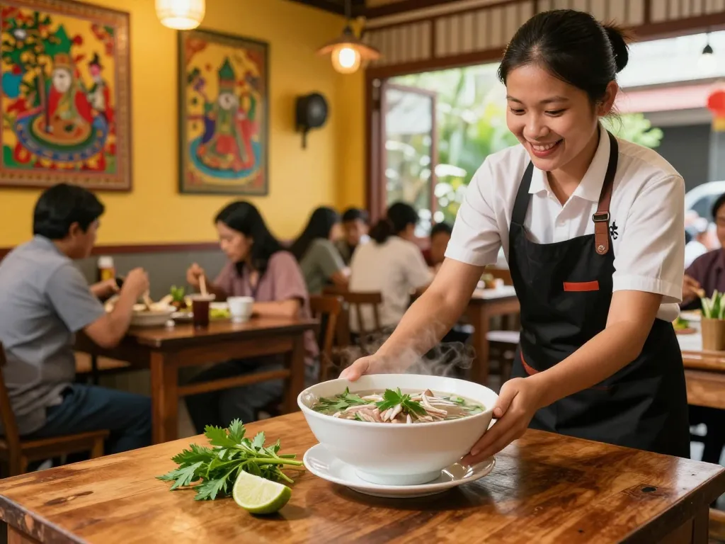 Delicious pho served at Saigon Cafe, showcasing the inviting ambiance of https://www.saigoncafesterling.com/menus with vibrant decor and cheerful staff.