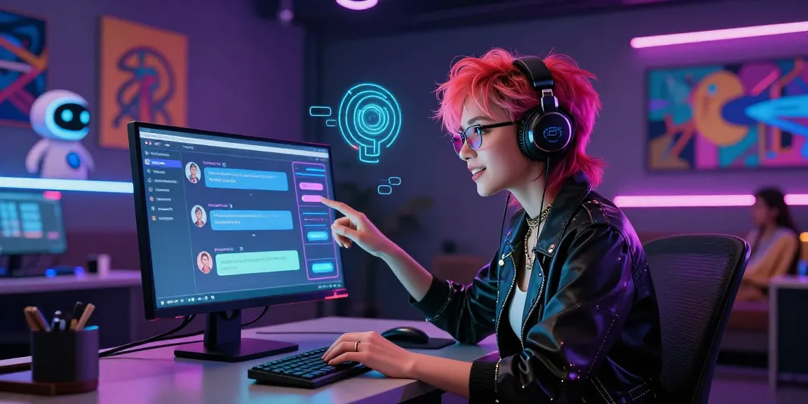 Engaging scene showcasing NSFW AI character interacting with a user in a vibrant digital lounge.