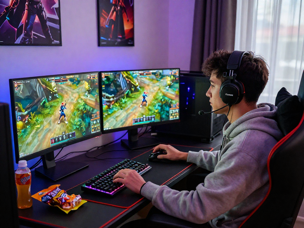 A player at mpocash.blog immersed in dynamic online gaming on a high-performance setup.
