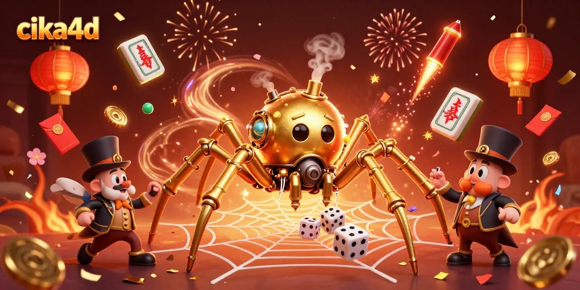 Cika4d showcases a vibrant 3D scene with a golden spider and gaming elements, illustrating engaging casino dynamics.