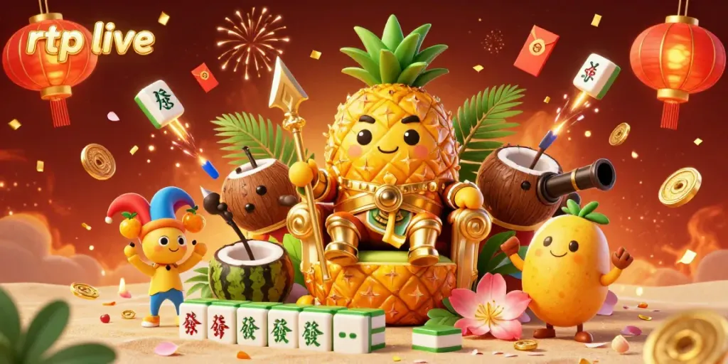 Engage with rtp live in this vibrant 3D casino scene filled with golden symbols and lively characters.