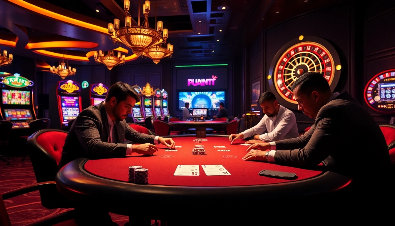 Experience thrilling gameplay at https://kbl555.net/ with a vibrant casino scene featuring poker and slots.
