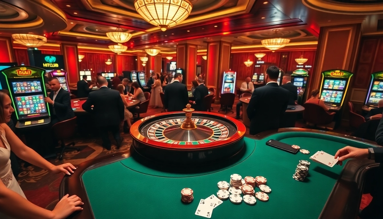Hitclub creates excitement as players engage with luxurious casino tables and spinning roulette wheels.