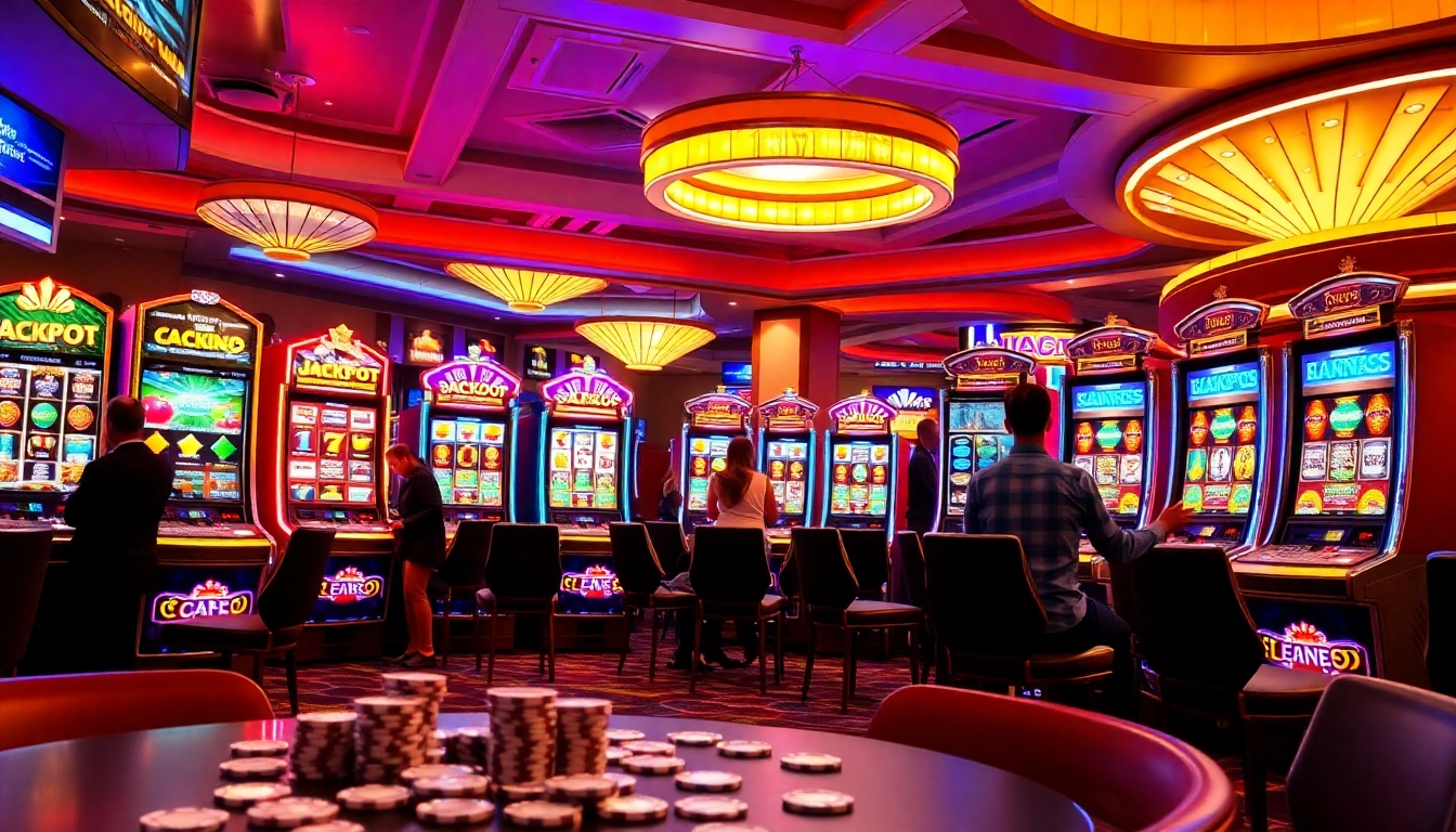 Experience the thrill of slot gacor with vibrant slot machines and excited players in a luxurious casino.