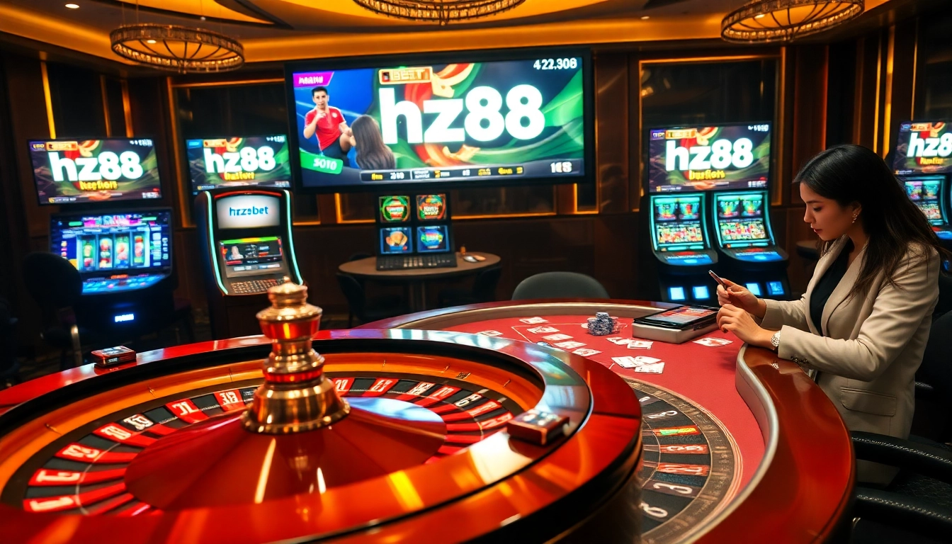 Players engaging in lively hz88 bet action with dynamic betting interfaces and casino chips