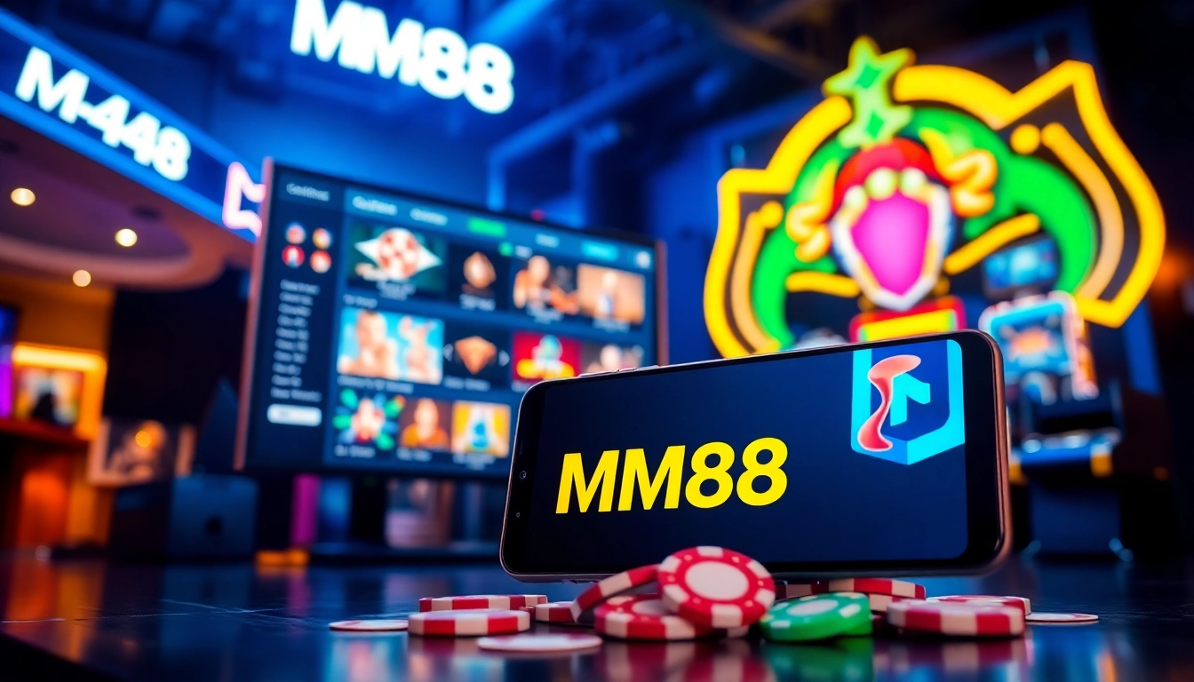 Engaging scene showing MM88 com gaming platform on smartphone, with vibrant colors.