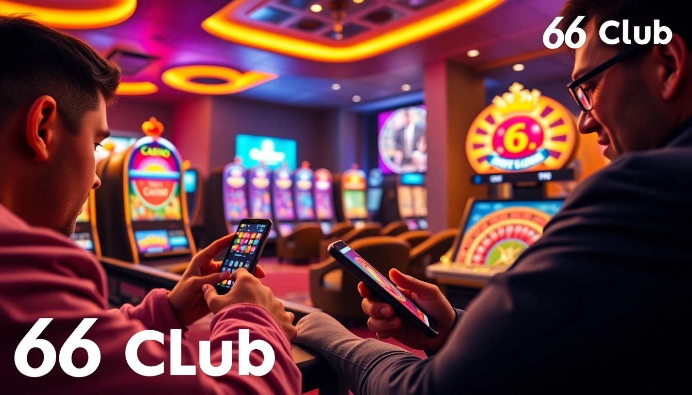 The 66 club online gambling experience, showcasing players immersed in exciting casino games.