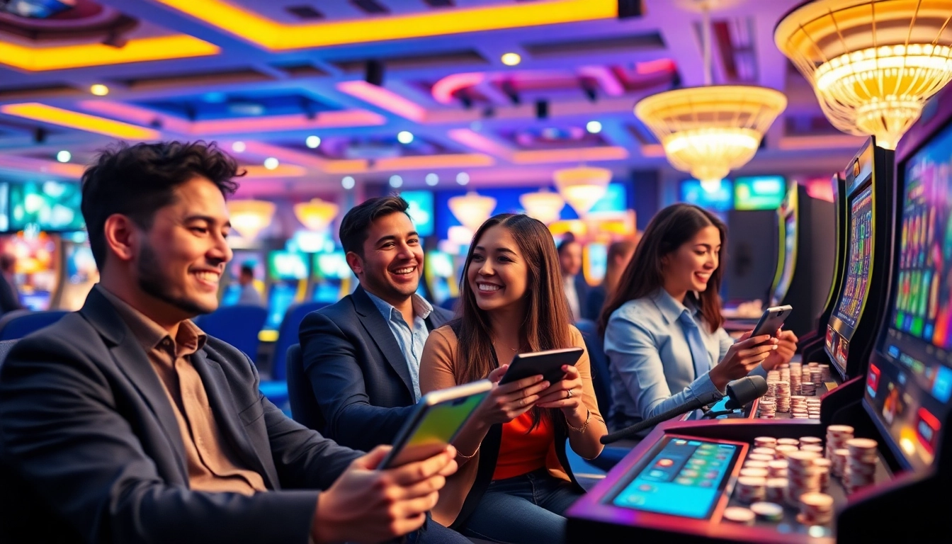 Experience the excitement of 23win with vibrant gaming scenes in a modern casino.
