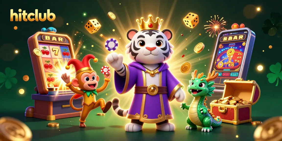Experience excitement at hitclub with a vibrant scene featuring casino games, a tiger, and dynamic elements.