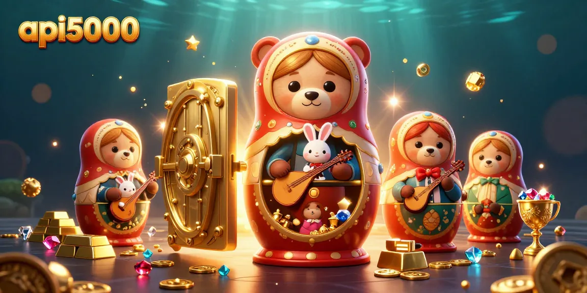 Jelajahi dunia permainan kasino api5000 dengan beruang Matryoshka dan harta karun berkilau.